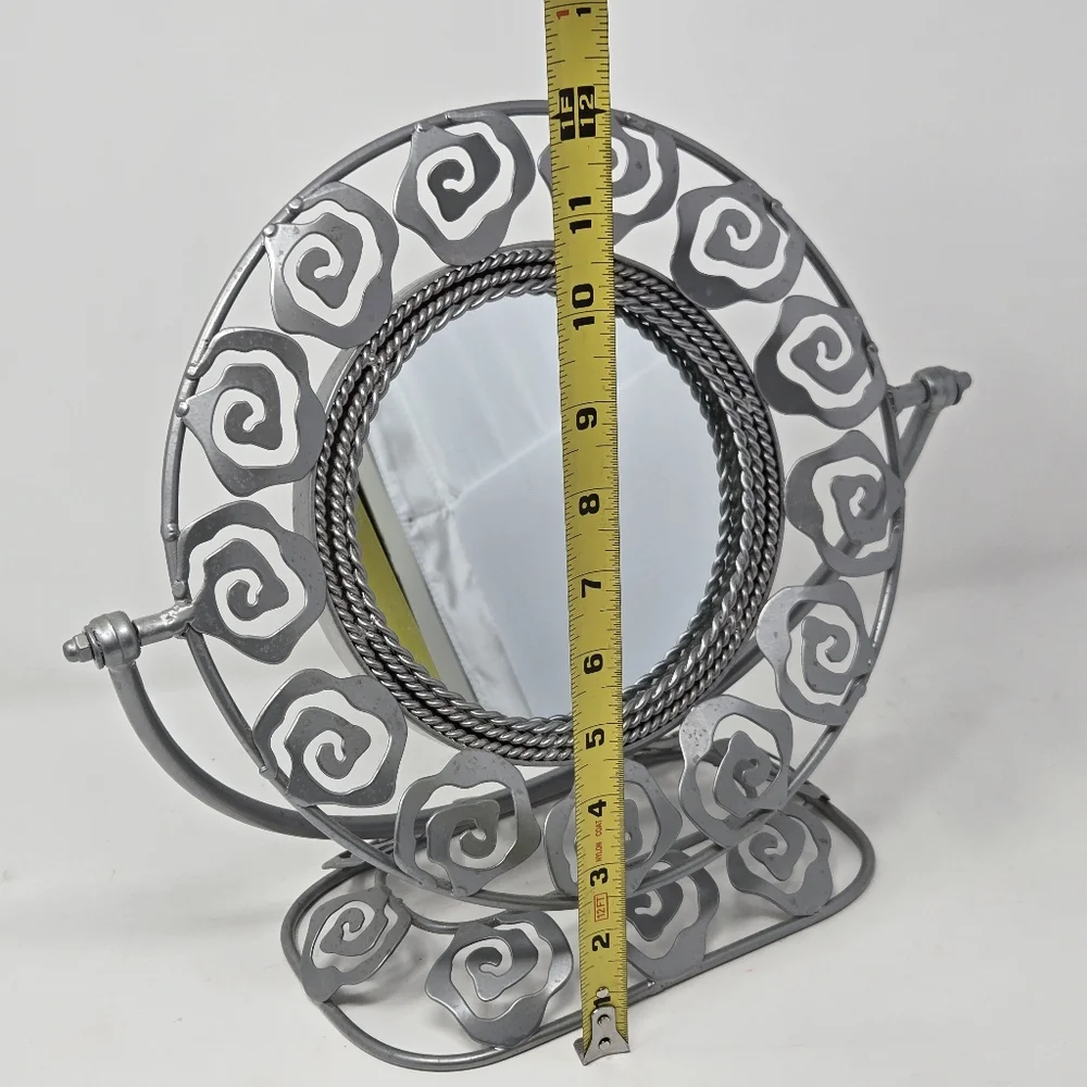 Vintage Metal Tabletop Vanity Mirror Ornate Adjustable Metal 11.5